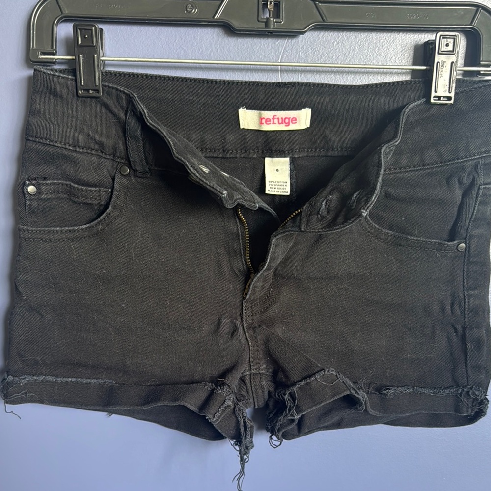 Refuge Black Jean Shorts with Distressed Hem